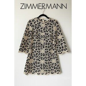 Zimmermann Orttie Lace Mini Dress Cream Black Size 0/2 Intricate Crochet Overlay